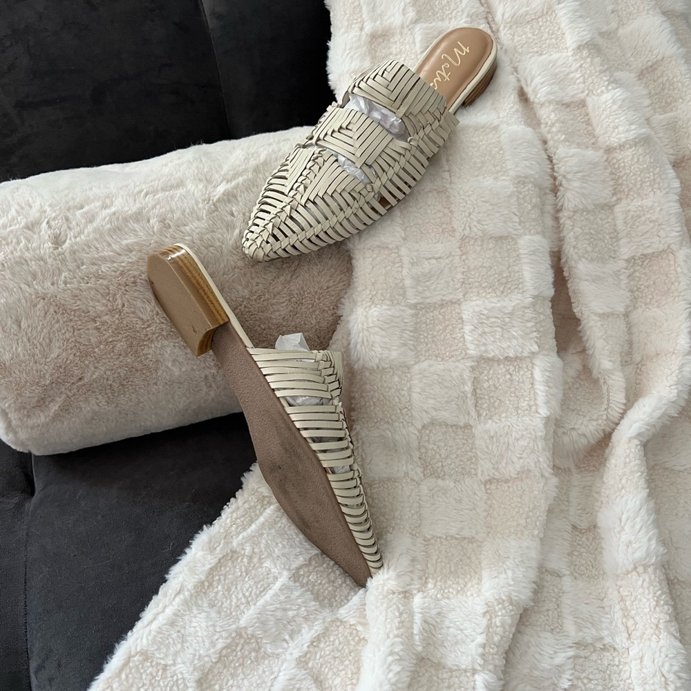 Matisse White Woven Leather Mules